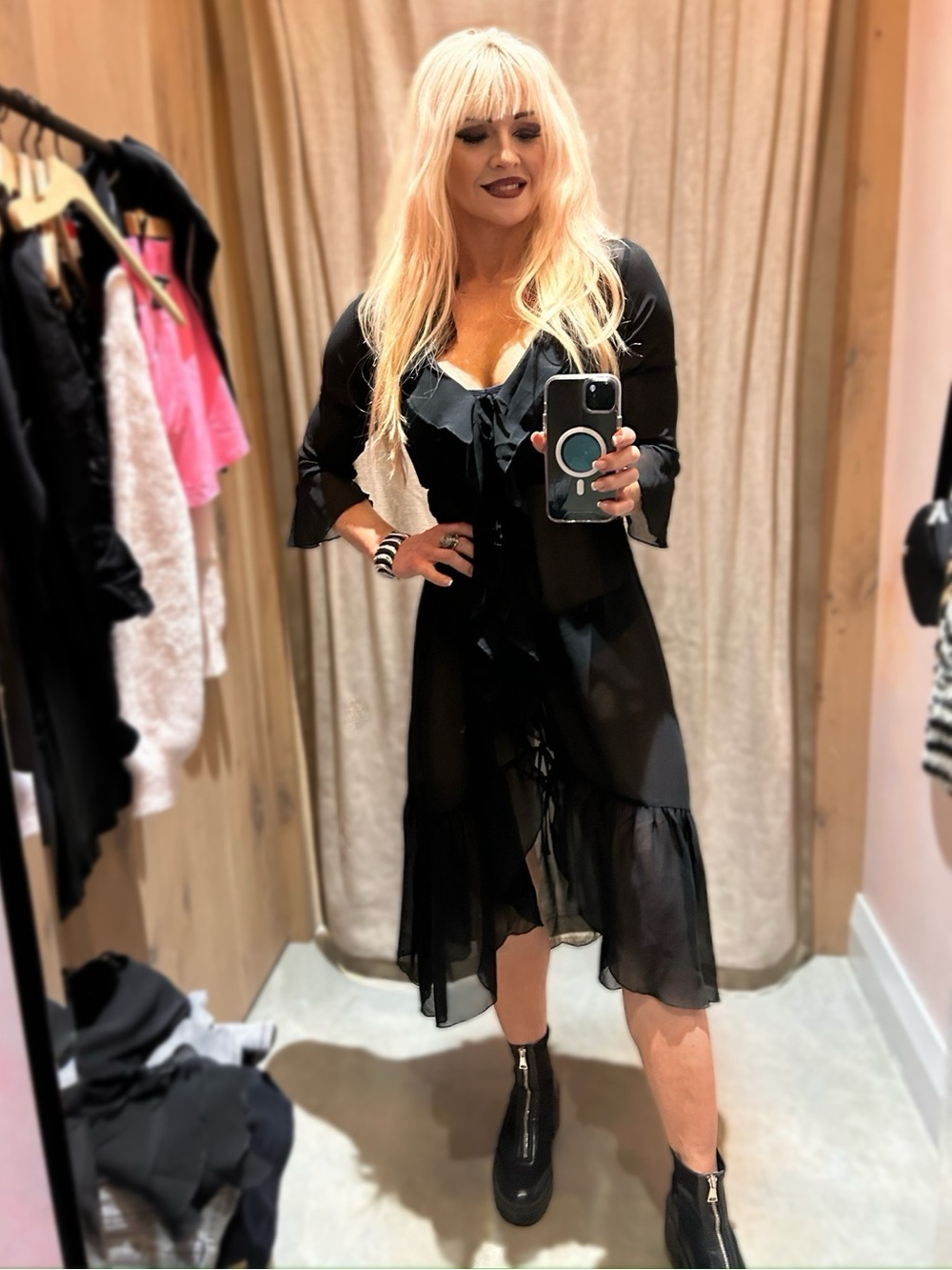 Aritzia Ruffled Long Sleeve Slip Dress - Picture 3 of 3